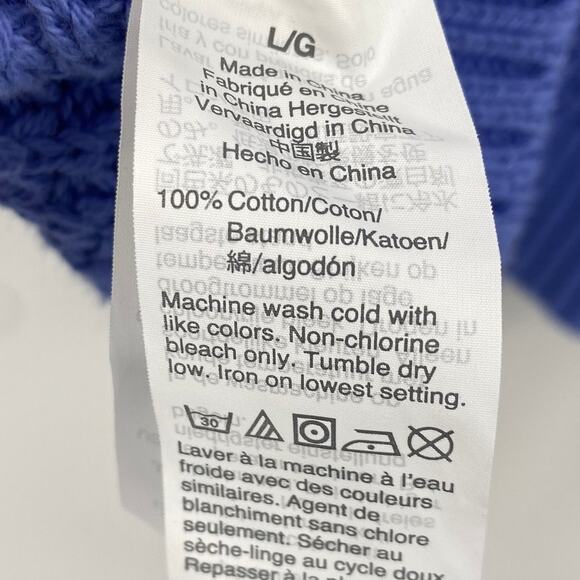 J Crew Cotton Waffle Chunky Knit Thermal Sweater V Neck Periwinkle Blue Large - Picture 7 of 7